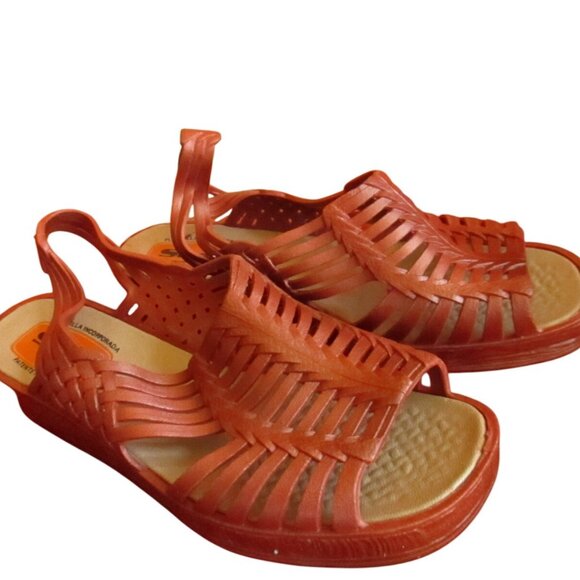 MEXICAN SANDALS Sz 7.5 NEW NIB True Vtg 70s Womens BROWN RUBBER Strappy SANDAK - Picture 1 of 6